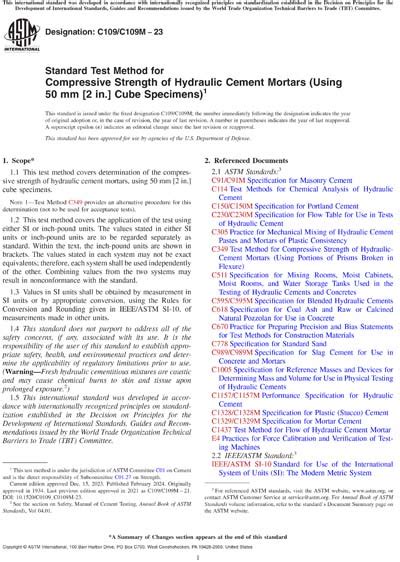 standard test method for compressive strength of hydraulic cement mortars|astm c109 cement strength.